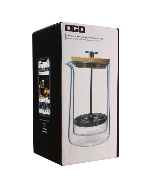 Cafetière à piston en verre double paroi transparente - 500 ml