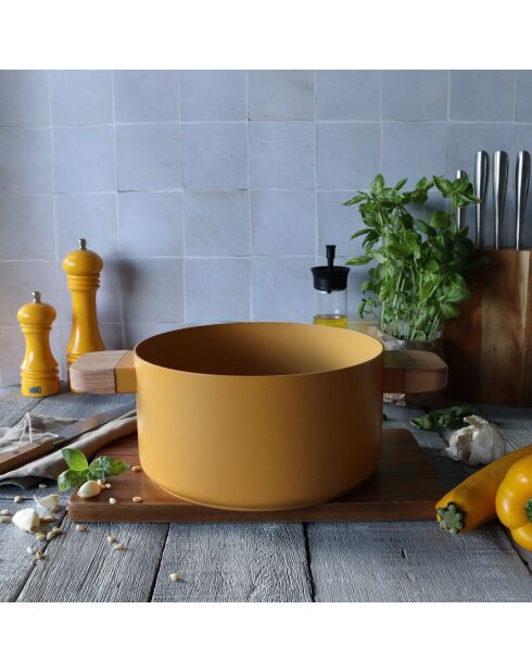 Faitout avec couvercle à induction en aluminium & céramique Ector jaune - D.28 cm