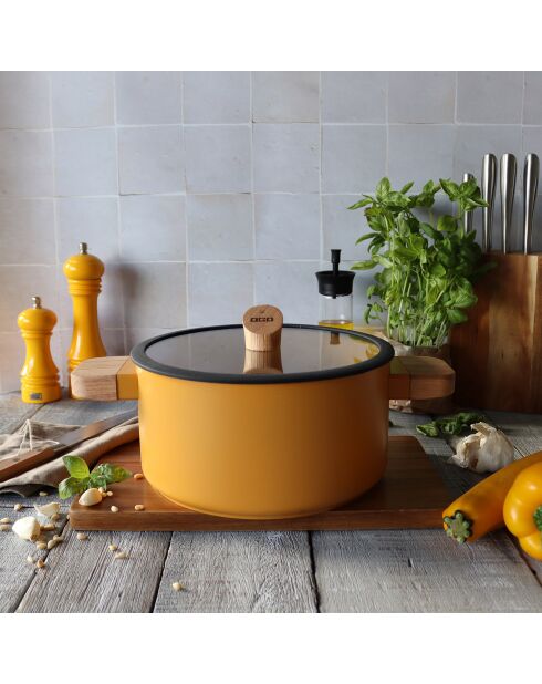 Faitout avec couvercle à induction en aluminium & céramique Ector jaune - D.28 cm