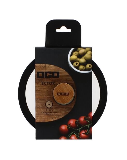 Couvercle en verre avec poignée en bois Ector  transparent/noir/bois - D.16 cm