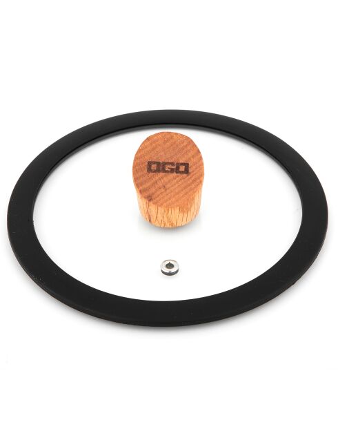 Couvercle en verre avec poignée en bois Ector  transparent/noir/bois - D.16 cm