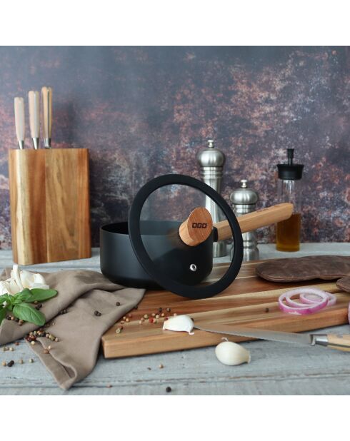 Couvercle en verre avec poignée en bois Ector  transparent/noir/bois - D.16 cm