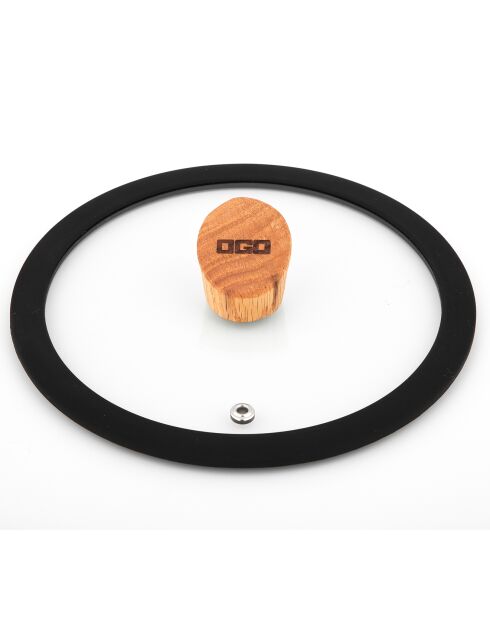 Couvercle en verre avec poignée en bois Ector  transparent/noir/bois - D.18 cm