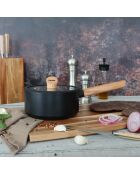 Couvercle en verre avec poignée en bois Ector  transparent/noir/bois - D.18 cm