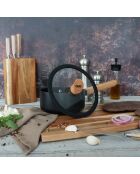 Couvercle en verre avec poignée en bois Ector  transparent/noir/bois - D.18 cm