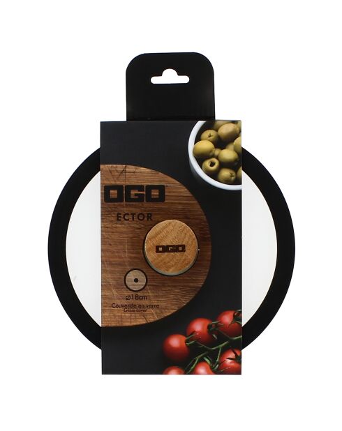 Couvercle en verre avec poignée en bois Ector  transparent/noir/bois - D.18 cm