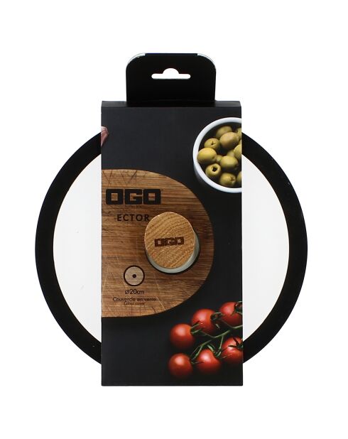 Couvercle en verre avec poignée en bois Ector  transparent/noir/bois - D.20 cm