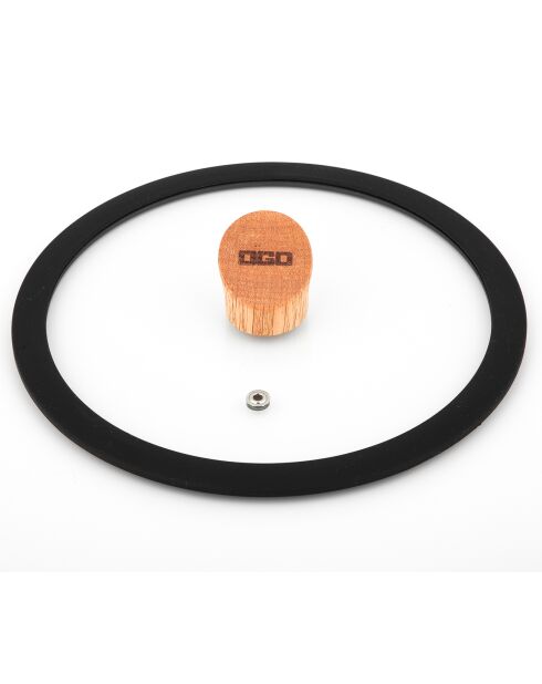 Couvercle en verre avec poignée en bois Ector  transparent/noir/bois - D.20 cm