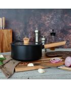 Couvercle en verre avec poignée en bois Ector  transparent/noir/bois - D.20 cm