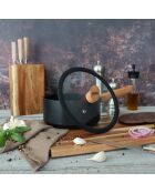 Couvercle en verre avec poignée en bois Ector  transparent/noir/bois - D.20 cm