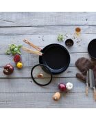 Couvercle en verre avec poignée en bois Ector  transparent/noir/bois - D.20 cm