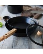 Couvercle en verre avec poignée en bois Ector  transparent/noir/bois - D.20 cm