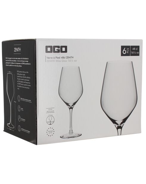 6 Verres à pied en cristallin Zenith transparents - 48 cl