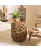 Table d'appoint ronde en tissage de fibre de cocotier Sixtine bois - 38x38x46.5 cm