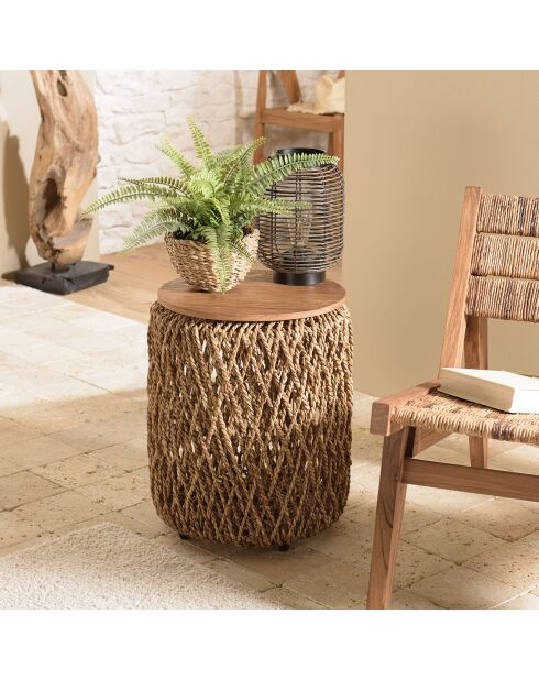 Table d'appoint ronde en tissage de fibre de cocotier Sixtine bois - 38x38x46.5 cm