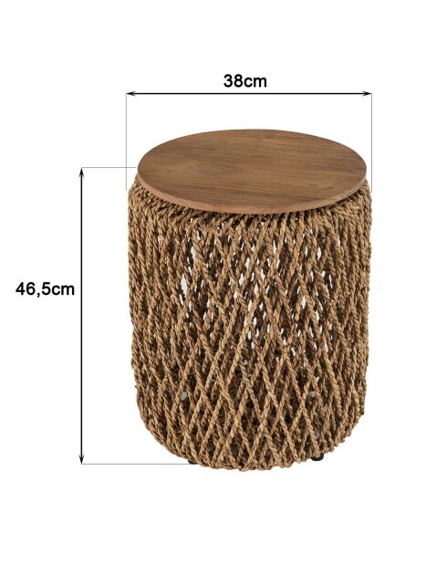 Table d'appoint ronde en tissage de fibre de cocotier Sixtine bois - 38x38x46.5 cm