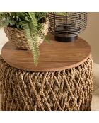 Table d'appoint ronde en tissage de fibre de cocotier Sixtine bois - 38x38x46.5 cm