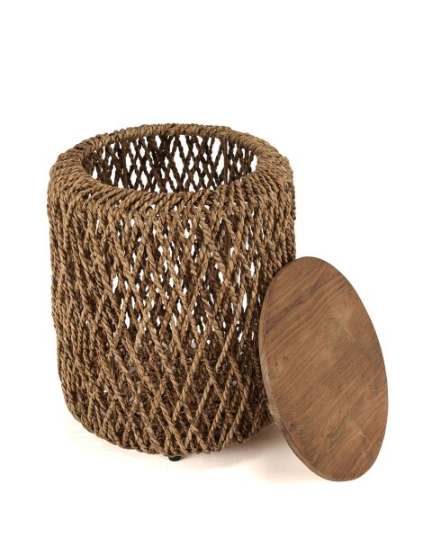 Table d'appoint ronde en tissage de fibre de cocotier Sixtine bois - 38x38x46.5 cm