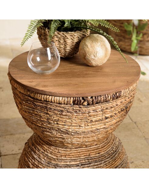 Tabouret assise amovible en bois de teck recyclé Sixtine bois - 41x41x46 cm