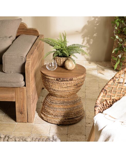 Tabouret assise amovible en bois de teck recyclé Sixtine bois - 41x41x46 cm