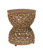 Tabouret beige assise amovible en bois de teck recyclé Sixtine bois - 41x41x46 cm