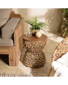 Tabouret beige assise amovible en bois de teck recyclé Sixtine bois - 41x41x46 cm