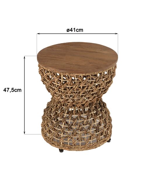 Tabouret beige assise amovible en bois de teck recyclé Sixtine bois - 41x41x46 cm