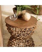 Tabouret beige assise amovible en bois de teck recyclé Sixtine bois - 41x41x46 cm