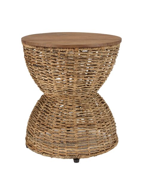 Tabouret beige assise amovible en bois de teck recyclé Sixtine bois - 41x41x46 cm