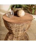 Tabouret beige assise amovible en bois de teck recyclé Sixtine bois - 41x41x46 cm