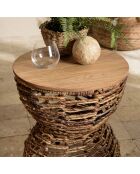 Tabouret assise amovible en bois de teck recyclé Sixtine bois - 41x41x46 cm