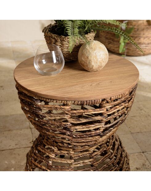 Tabouret assise amovible en bois de teck recyclé Sixtine bois - 41x41x46 cm