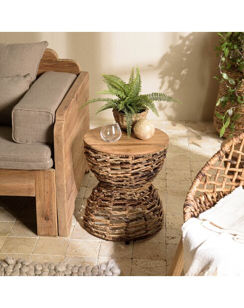 Tabouret assise amovible en bois de teck recyclé Sixtine bois - 41x41x46 cm