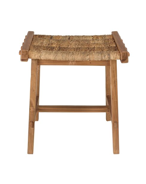 Tabouret assise en tissage d'abaca naturel Sixtine bois - 45x36x47.5 cm