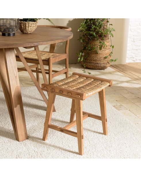 Tabouret assise en tissage d'abaca naturel Sixtine bois - 45x36x47.5 cm