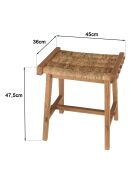 Tabouret assise en tissage d'abaca naturel Sixtine bois - 45x36x47.5 cm