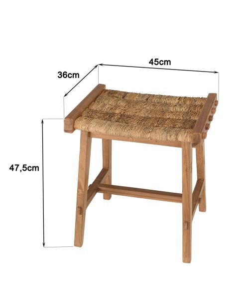 Tabouret assise en tissage d'abaca naturel Sixtine bois - 45x36x47.5 cm