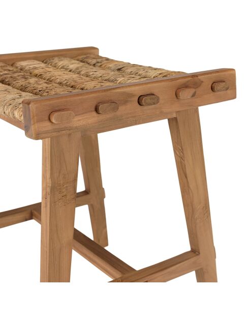 Tabouret assise en tissage d'abaca naturel Sixtine bois - 45x36x47.5 cm