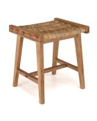 Tabouret assise en tissage d'abaca naturel Sixtine bois - 45x36x47.5 cm