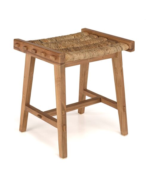 Tabouret assise en tissage d'abaca naturel Sixtine bois - 45x36x47.5 cm