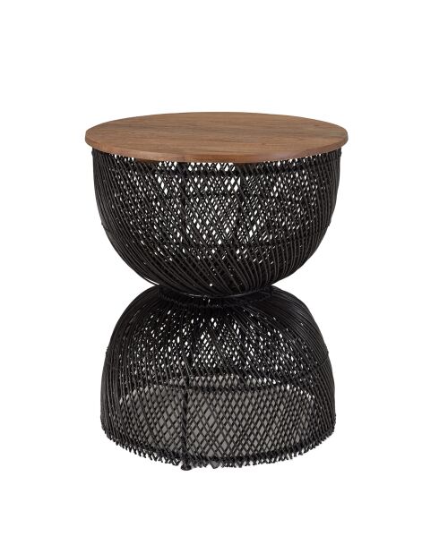 Table d'appoint en rotin noir plateau en bois de teck recyclé Sixtine bois/noir - 41x41x49 cm