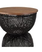 Table d'appoint en rotin noir plateau en bois de teck recyclé Sixtine bois/noir - 41x41x49 cm