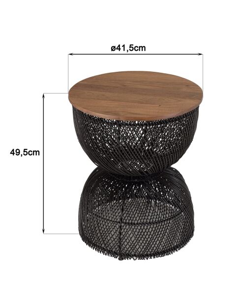 Table d'appoint en rotin noir plateau en bois de teck recyclé Sixtine bois/noir - 41x41x49 cm