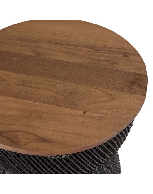 Table d'appoint en rotin noir plateau en bois de teck recyclé Sixtine bois/noir - 41x41x49 cm