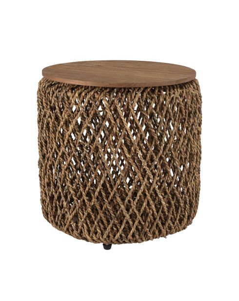 Table d'appoint ronde en tissage de fibre de cocotier Sixtine bois - 49x49x47 cm