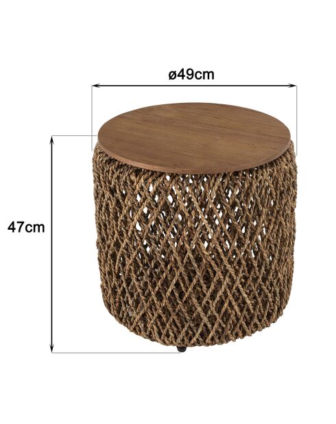 Table d'appoint ronde en tissage de fibre de cocotier Sixtine bois - 49x49x47 cm