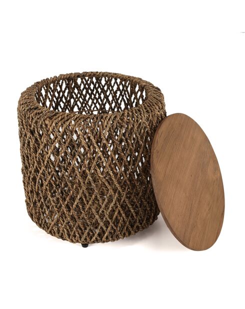 Table d'appoint ronde en tissage de fibre de cocotier Sixtine bois - 49x49x47 cm