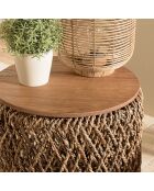 Table d'appoint ronde en tissage de fibre de cocotier Sixtine bois - 49x49x47 cm