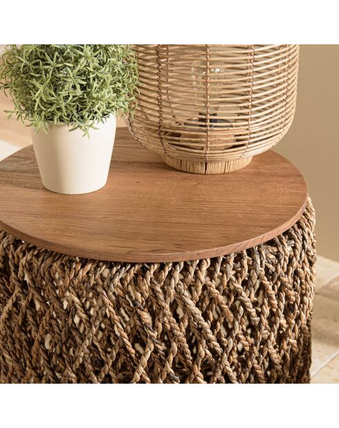 Table d'appoint ronde en tissage de fibre de cocotier Sixtine bois - 49x49x47 cm