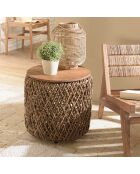 Table d'appoint ronde en tissage de fibre de cocotier Sixtine bois - 49x49x47 cm